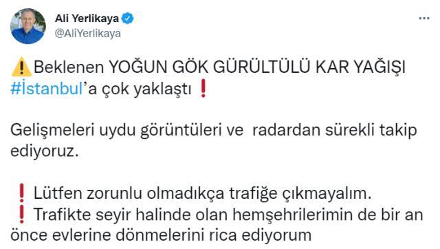İstanbul Valisi Yerlikaya'dan kar yağışı nedeniyle 'trafiğe çıkmayın' uyarısı