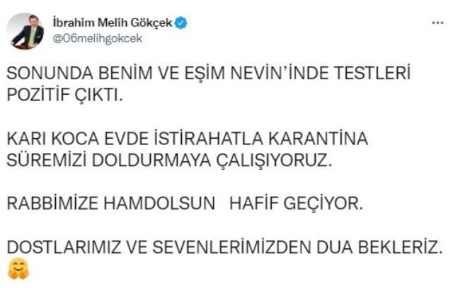 Melih Gökçek ve eşi koronavirüse yakalandı: Sevenlerimizden dua bekleriz