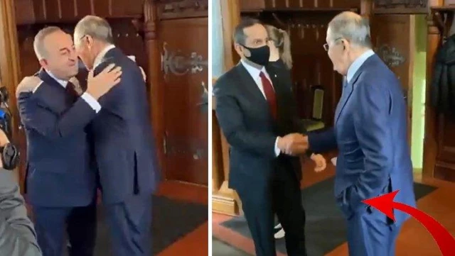 Katarlı mevkidaşını eli cebinde karşılayan Lavrov, Bakan Çavuşoğlu'yla kucaklaştı
