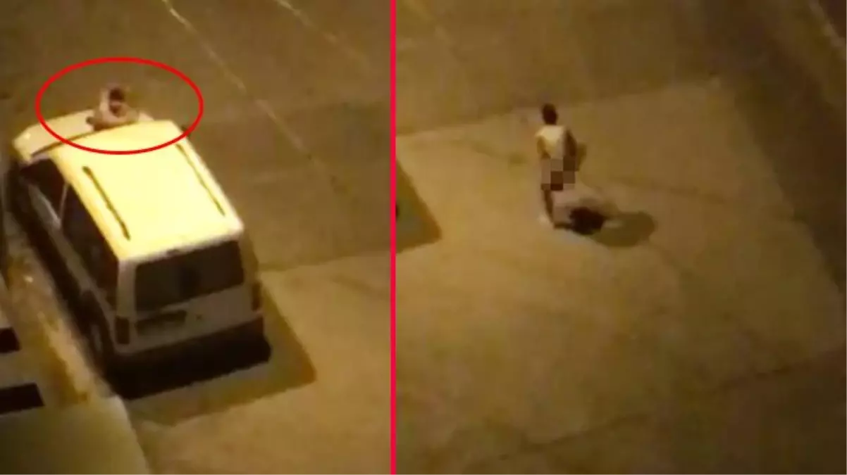 Yol ortasında soyunup arabanın üzerine yattı! Çıplak vatandaşa meydan dayağı kamerada