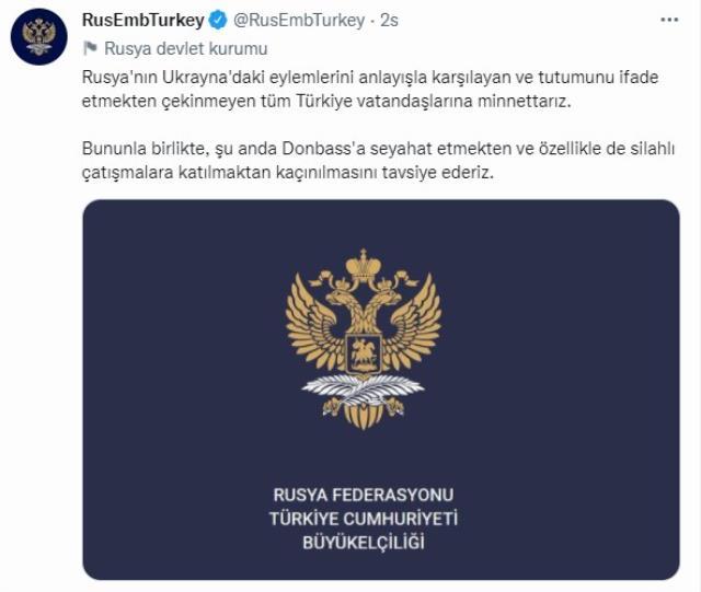 Rusya'dan dikkat çeken açıklama: Bizi destekleyen Türk vatandaşlarına minnettarız