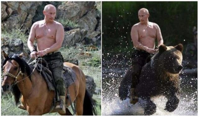 Putin'in ayının üzerinde çekildiği iddia edilen fotoğraf montaj çıktı