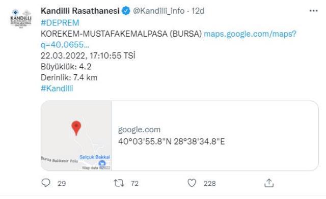 Son Dakika: Bursa'nın Mustafakemalpaşa ilçesinde 4,3 şiddetinde deprem meydana geldi