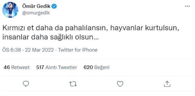 Kırmızı etin fiyatının artmasına sevinen Ömür Gedik'e reaksiyonlar çığ üzere