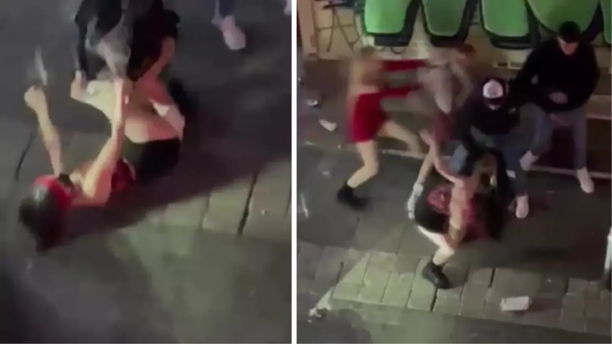 İstanbul'un göbeğinde büyük rezillik! Kızlar kavga etti, erkekler ayırmaya çalıştı