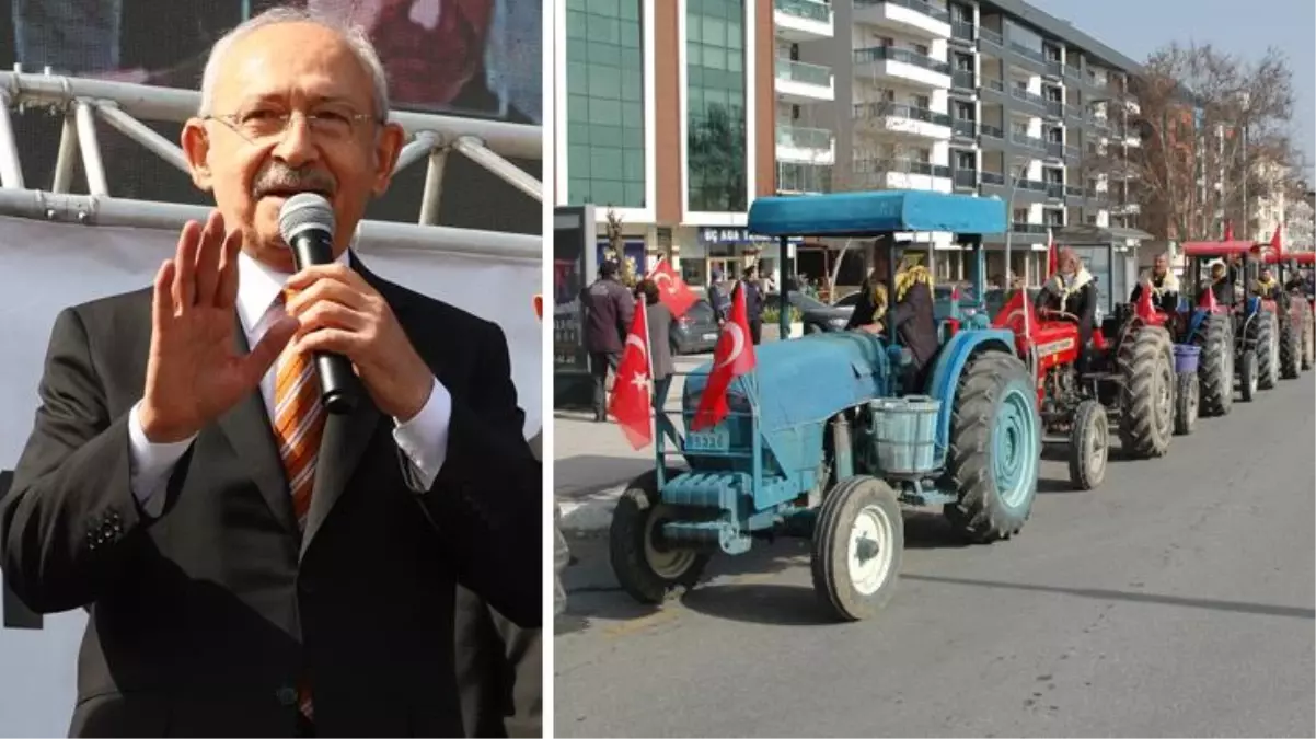 Kılıçdaroğlu'nun geleceğini öğrenen çiftçiler, traktörle konvoy oluşturup mazot fiyatlarını protesto etti