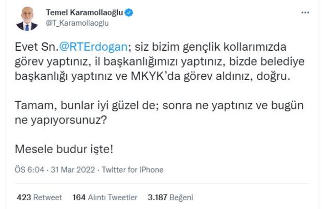Erbakan polemiğinde "Haddine mi senin" diyen Cumhurbaşkanı Erdoğan'a Karamollaoğlu'ndan cevap