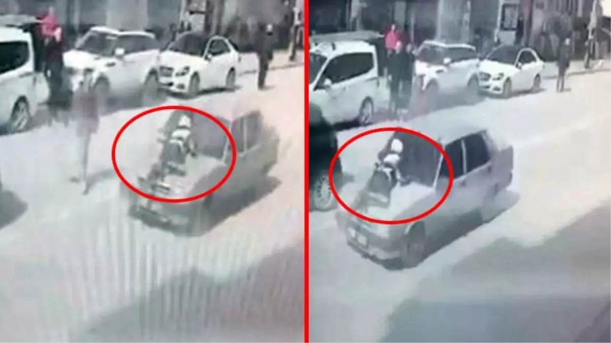 Kadın polisi metrelerce aracın kaputunda sürükledi! O anlar kamerada