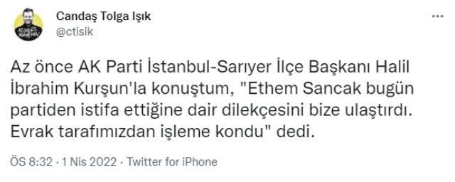 AK Parti'den ihracı istenen Ethem Sancak'ın istifasını verdiği tez edildi