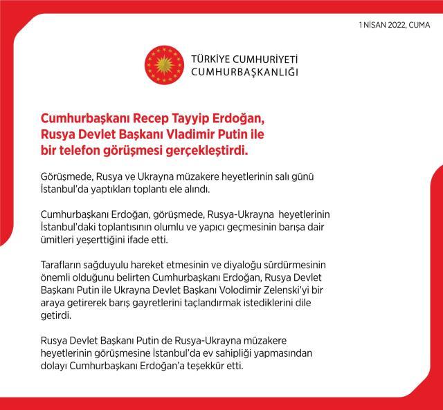 Putin'le görüşen Cumhurbaşkanı Erdoğan: İki lideri bir araya getirerek barış gayretlerini taçlandırmak istiyoruz