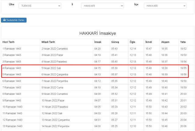 Hakkari İftar ve Sahur vakti! 5-6 Nisan (Salı-Çarşamba) Hakkari sahur ve iftar ne zaman, saat kaçta? 2022 Hakkari imsakiye!