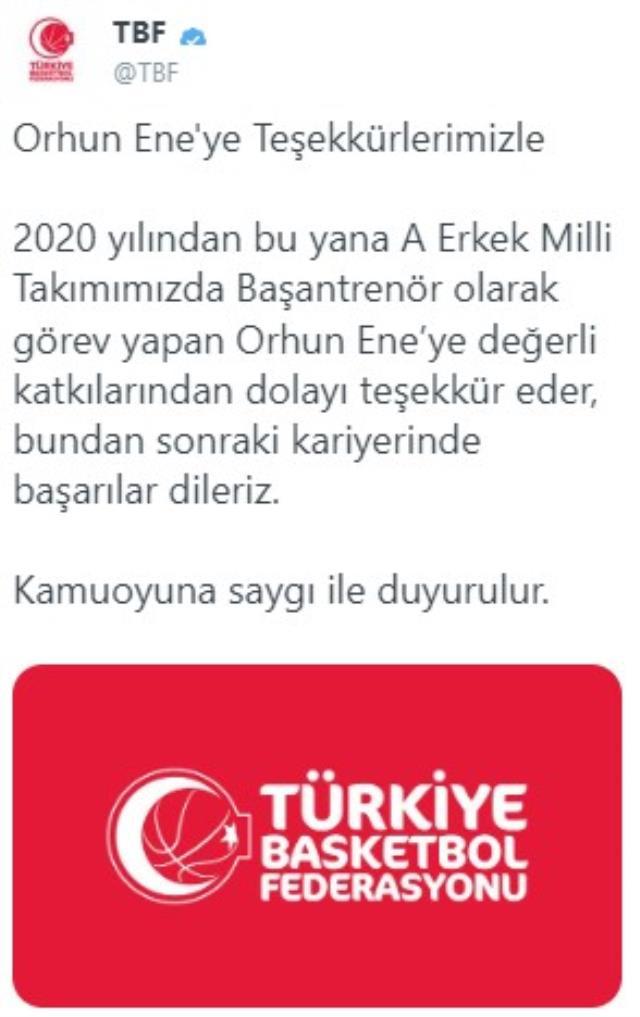 Son Dakika: A Ulusal Erkek Basketbol Kadrosu'nda Başantrenör Orhun Ene ile yollar ayrıldı