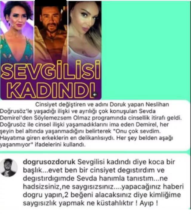 Cinsiyet değiştiren Neslihan Doğrusöz, Sevda Demirel'le alakası hakkındaki başlığa ateş püskürdü