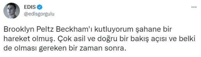 Eşinin soyadını alan Brooklyn Beckham'a Edis'ten destek: Şahane bir hareket olmuş Eşinin soyadını alan Brooklyn Beckham'a Edis'ten destek: Şahane bir hareket olmuş