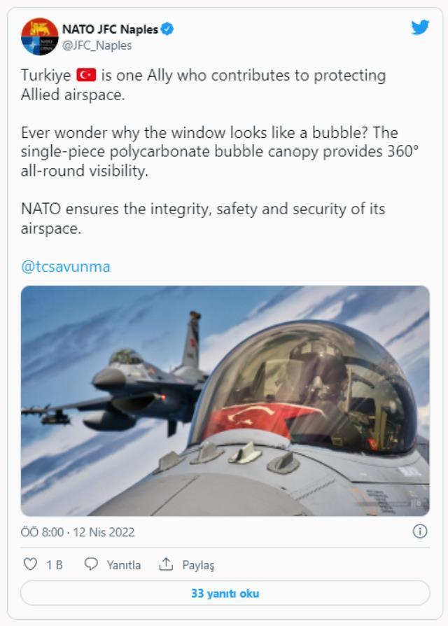 NATO'dan dikkat çeken Türkiye paylaşımı! F-16 savaş uçaklarındaki kanopiye de değindiler