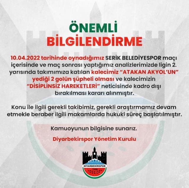 Şike imasında bulunan Diyarbekirspor'dan benzeri görülmemiş kadro dışı kararı