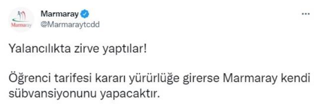 İBB Sözcüsü Ongun'a, Marmaray'ın resmi hesabından 'sübvanse' yanıtı İBB Sözcüsü Ongun'a, Marmaray'ın resmi hesabından 'sübvanse' yanıtı