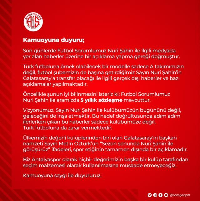 Nuri Şahin'i takımın başına getirmek isteyen Galatasaray'a beklenmedik cevap