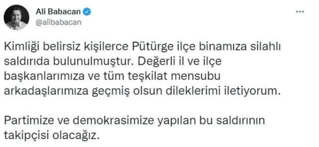 Ali Babacan: Pütürge ilçe binamıza silahlı saldırıda bulunuldu