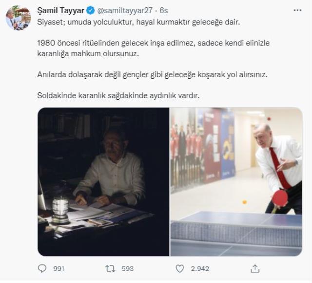 Ak Partili Şamil Tayyar'dan Cumhurbaşkanı Erdoğan ve Kılıçdaroğlu karşılaştırması: Birinde aydınlık diğerinde karanlık var Ak Partili Şamil Tayyar'dan Cumhurbaşkanı Erdoğan ve Kılıçdaroğlu karşılaştırması: Birinde aydınlık diğerinde karanlık var
