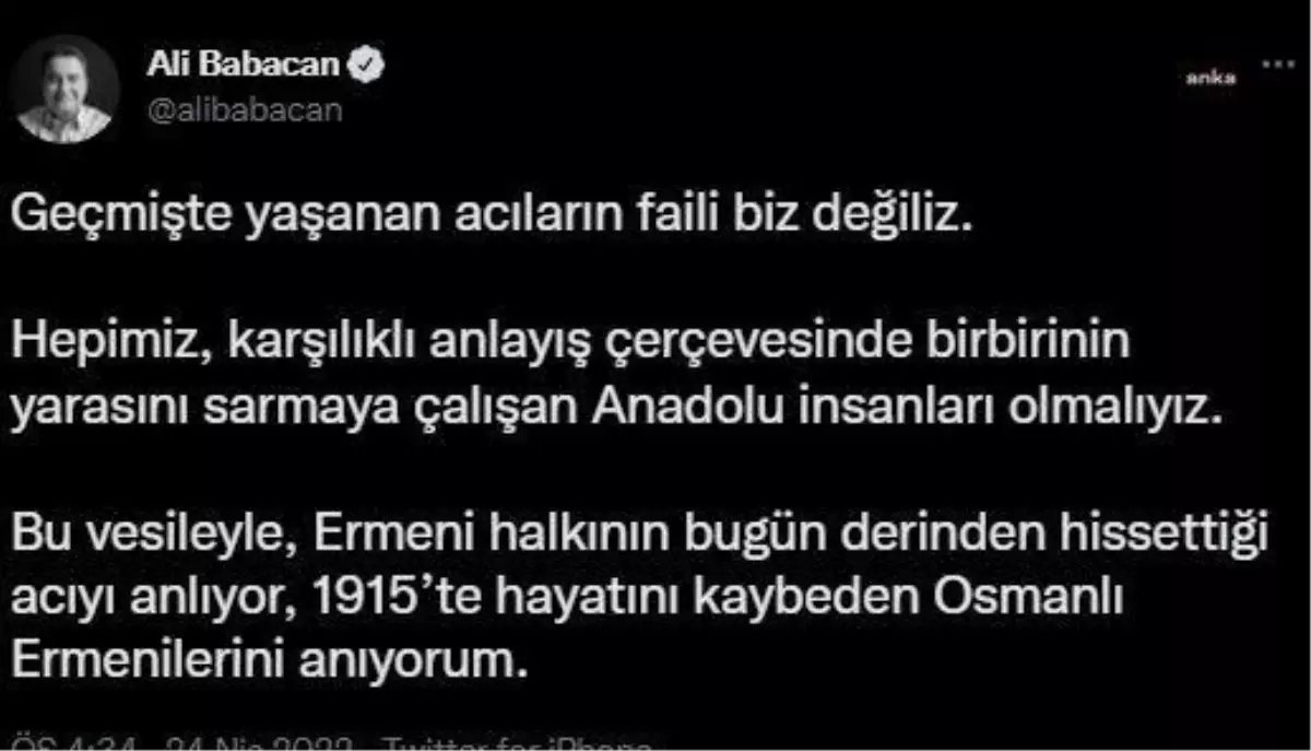 Babacan: 1915'te Hayatını Kaybeden Osmanlı Ermenilerini Anıyorum