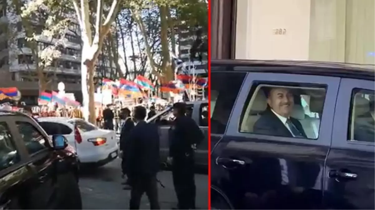 Bakan Çavuşoğlu, Uruguay'da Türkiye aleyhine slogan atan Ermeni protestoculara 'Bozkurt' işareti ile yanıt verdi