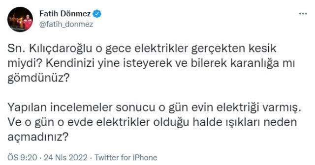Bakan Dönmez'in 'O gün elektriği kesilmedi' açıklamasına Kılıçdaroğlu çok sert çıktı: Yalansa istifa edecek misin? Bakan Dönmez'in 'O gün elektriği kesilmedi' açıklamasına Kılıçdaroğlu çok sert çıktı: Yalansa istifa edecek misin?