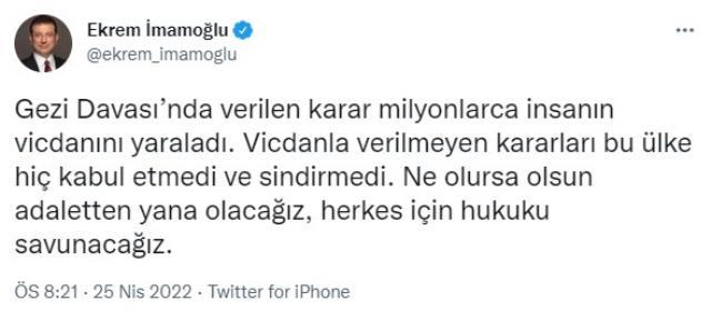 İmamoğlu: Gezi Davası'da Verilen Karar Milyonlarca İnsanın Vicdanını Yaraladı
