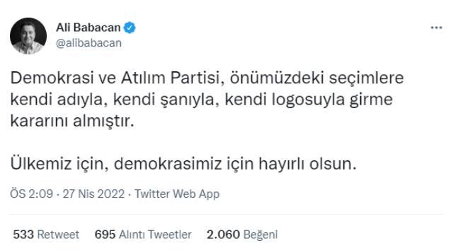 DEVA Partisi lideri Babacan'ın 6'lı masadan ayrılma kararı sosyal medyayı ayağa kaldırdı