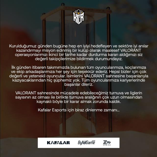 Kafalar Esports, Valorant operasyonlarını ikinci bir tarihe kadar durdurma kararı aldı