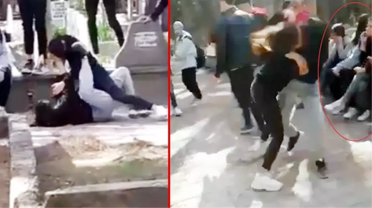 Ne günlere kaldık! Liselilerin saç saça baş başa kavgasını çekirdek yiyerek izlediler