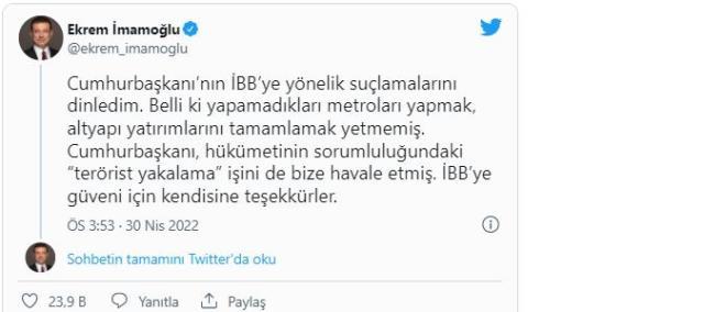 'İBB'den çalışan PKK'lı tartışması sürüyor! İmamoğlu'ndan Cumhurbaşkanı Erdoğan'a yanıt: İBB'ye güvendiği için teşekkürler