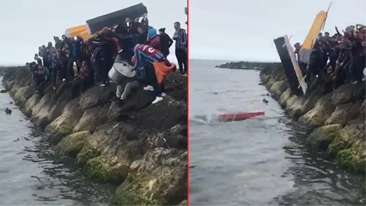 Trabzonspor taraftarından hayrete düşüren şampiyonluk kutlaması! Tabutları denize attılar