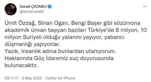 İçişleri Bakanlığı, Ümit Özdağ, Sinan Oğan ve Bengi Başer hakkında suç duyurusunda bulunacak