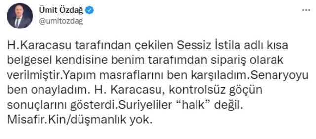 Ümit Özdağ 'Sessiz İstila' adlı kısa filme destek çıktı: Yapım masraflarını ben karşıladım Ümit Özdağ 'Sessiz İstila' adlı kısa filme destek çıktı: Yapım masraflarını ben karşıladım