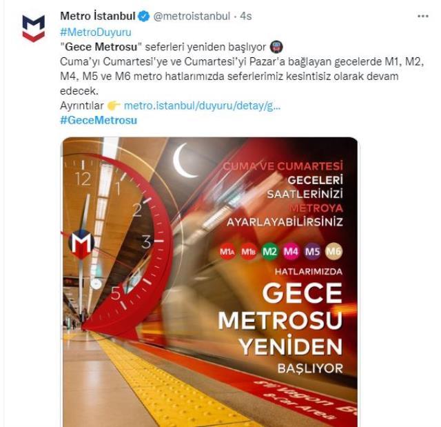 İstanbul'da 'Gece Metrosu' seferleri yeniden başladı