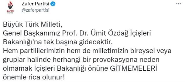 Saat 11.00'de İçişleri'ne gideceğini açıklayan Ümit Özdağ'dan Süleyman Soylu'ya yeni mesaj: Duydum ki barikatlar kurmuşsun