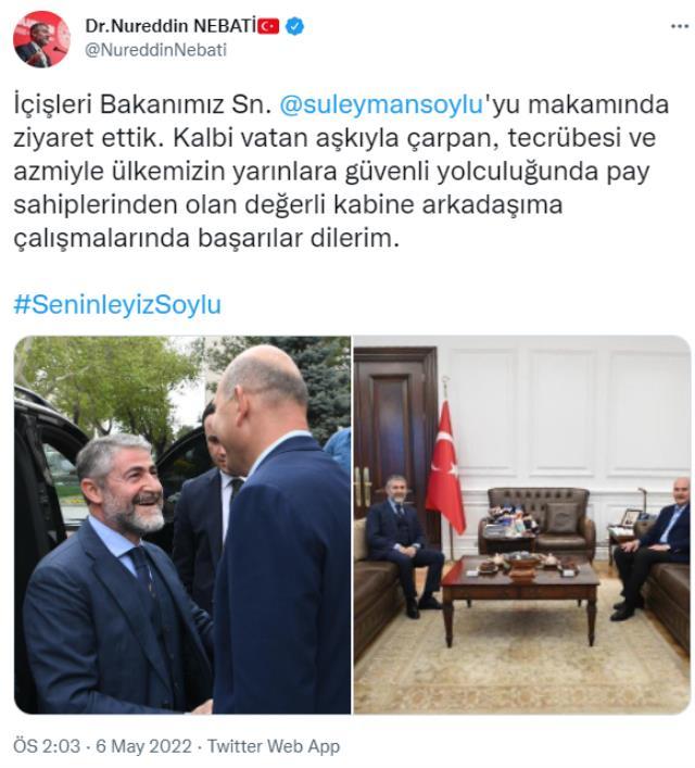 Ümit Özdağ'ın İçişleri Bakanlığı çıkarmasının yankıları sürerken Bakan Nebati'den Soylu'ya dikkat çeken ziyaret