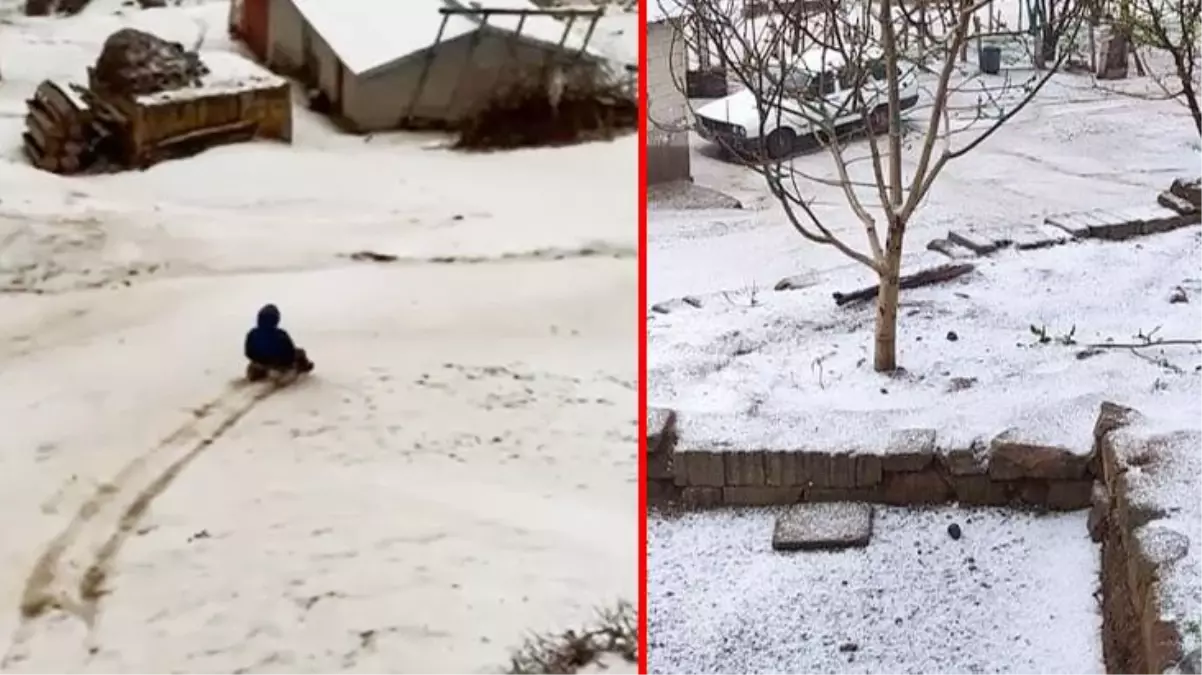 Ahlat'ta Mayıs ayında kar yağdı, halk kızaklarını alıp sokağa çıktı