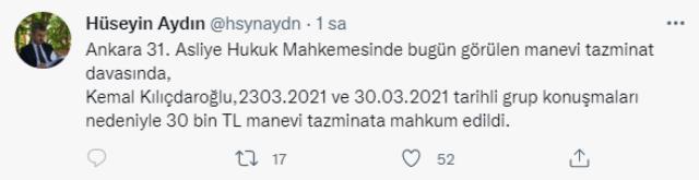 Kılıçdaroğlu, Cumhurbaşkanı Erdoğan'a yönelik sözleri nedeniyle 30 bin TL tazminata mahkum edildi Kılıçdaroğlu, Cumhurbaşkanı Erdoğan'a yönelik sözleri nedeniyle 30 bin TL tazminata mahkum edildi