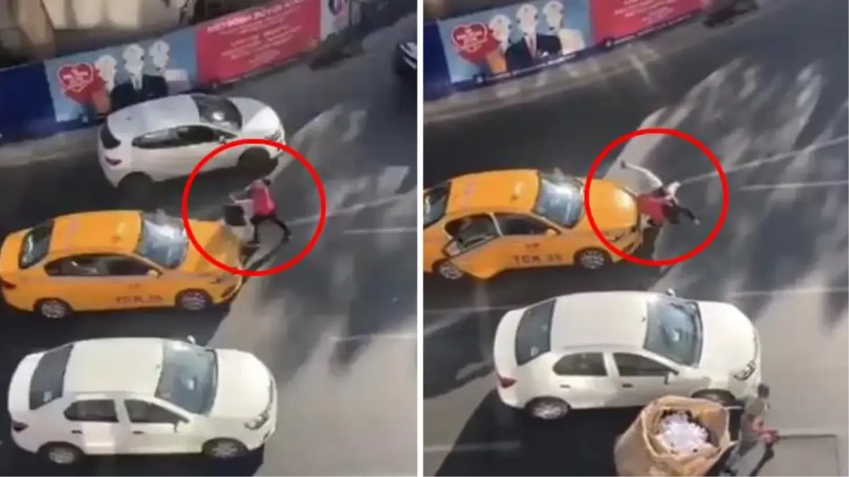 Caddeyi boks ringine çevirdiler! Taksicilerin tekmeli yumruklu müşteri kavgası kamerada