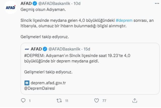 Adıyaman'da 4 büyüklüğünde deprem