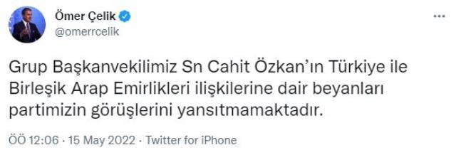 AK Parti Grupbaşkanvekili Cahit Özkan'ın BAE açıklamaları sonrası Ömer Çelik'ten gece yarısı paylaşımı: Partimizin görüşlerini yansıtmıyor
