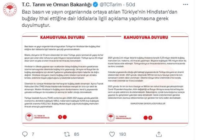Bakanlıktan 'buğday ithalatı' iddiasına yalanlama
