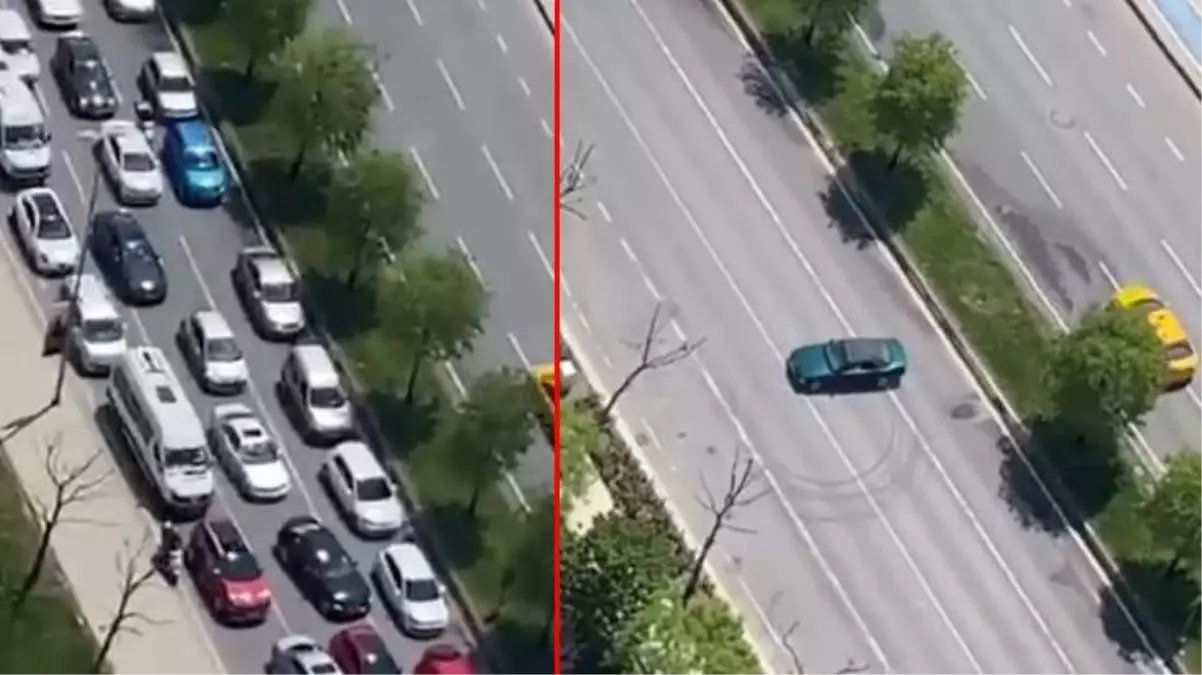 Kartal'da yolu kapatan sürücü drift yaptı! O anlar anbean kamerada