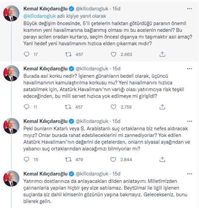 Kemal Kılıçdaroğlu'ndan Atatürk Havalimanı'nın millet bahçesi yapılmasına tepki gösterip, Arapça paylaşım yaptı Kemal Kılıçdaroğlu'ndan Atatürk Havalimanı'nın millet bahçesi yapılmasına tepki gösterip, Arapça paylaşım yaptı