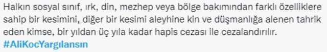 Sosyal medyada 'Ali Koç yargılansın' hashtag'i! Kısa sürede 30 bine yakın tweet atıldı