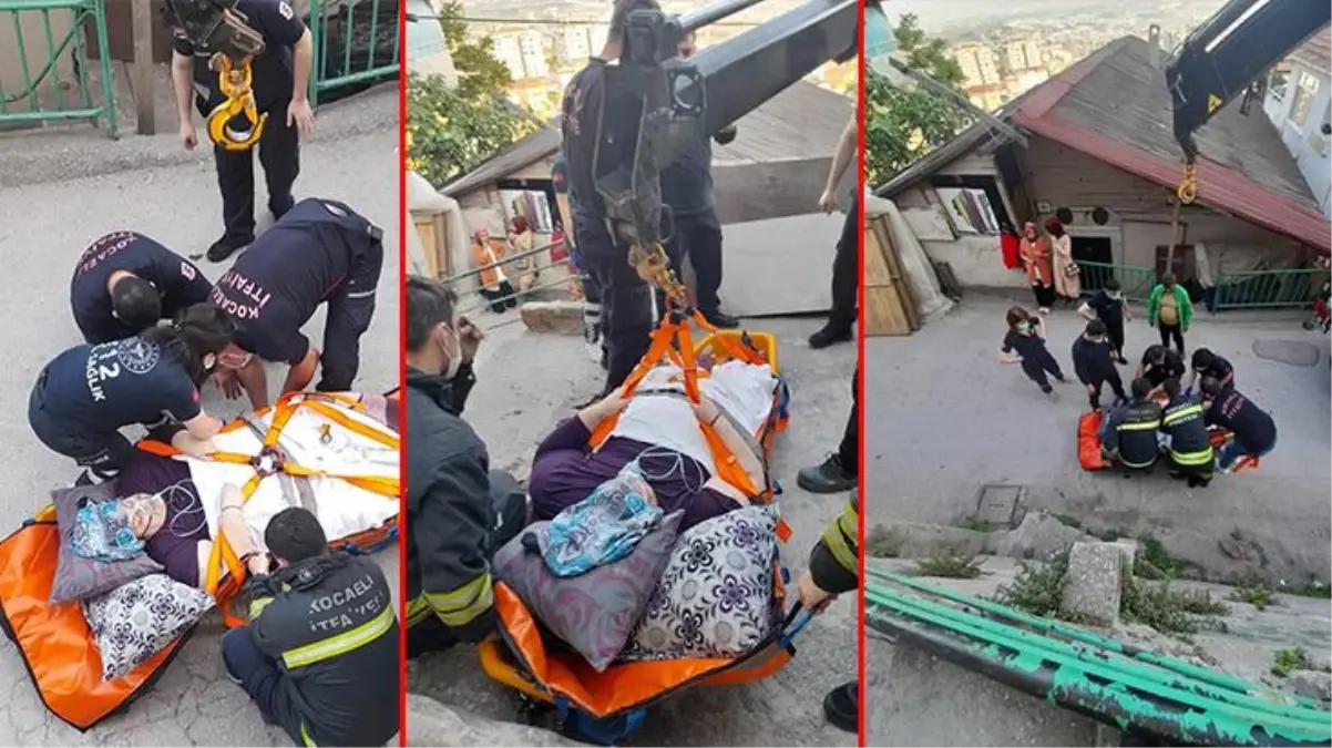 İzmit'te 200 kiloluk obez hasta evine vinçle çıkarıldı