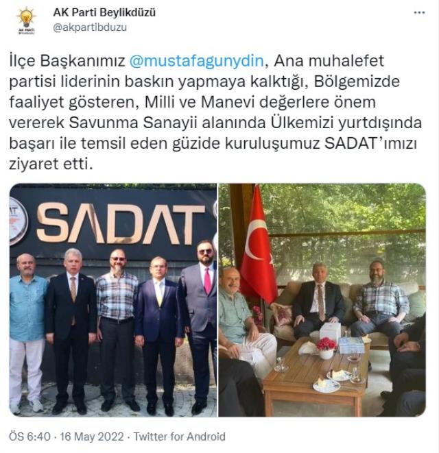Kılıçdaroğlu'nun kapısına dayandığı SADAT'a AK Parti'den ziyaret: Güzide kuruluşumuz SADAT'ımızı ziyaret ettik Kılıçdaroğlu'nun kapısına dayandığı SADAT'a AK Parti'den ziyaret: Güzide kuruluşumuz SADAT'ımızı ziyaret ettik