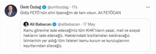 Ümit Özdağ'dan 'KHK'lıların haklarını iade edeceğiz' diyen Babacan'a sert tepki: Gidip FETÖ'nün elini öpeceğim de tam olsun